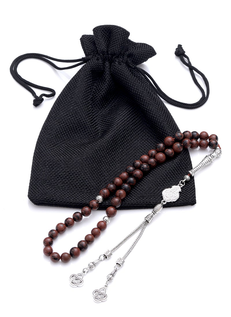 Subhati Prayer Beads (Misbah  ) with metal Parts and Mahogany Obsidian | 8 MM Beads - 45 Pcs |Gandeel Writing 4  - Image 3