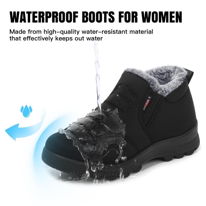 SHIBEVER Winter Boots for Women Snow: Winter Ankle Boots for Women Warm Black Comfortable Size 7 Ladies Cute Insulated Booties - Image 4