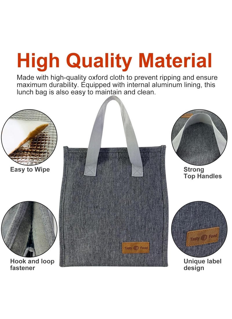 HaHaHai Lunch Bag, Insulated Lunch Bag for Women Men Kids, Reusable Insulated Lunch Bag, Leakproof Simple Bento Lunch Tote, Lunch Bag Insulated, for Work, School, Picnic or Travel (Grey)  - Image 3