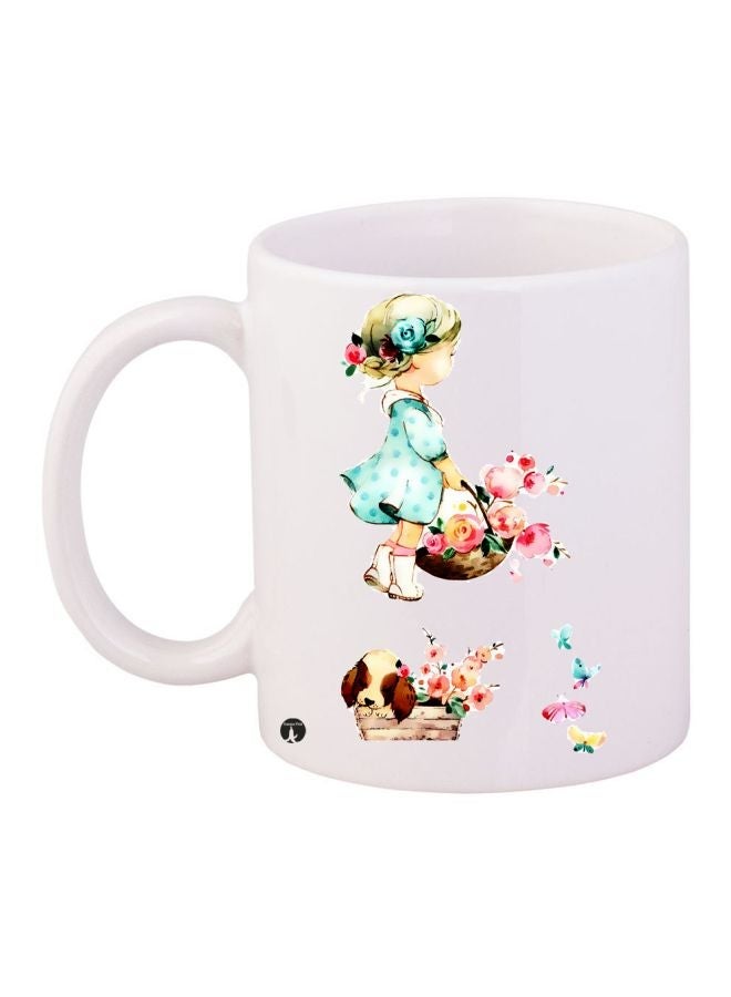 RYN Girl Printed Coffee Mug White/Pink/Blue 11ounce