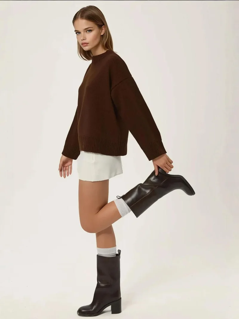 زوبعة كنزة بياقة دائرية مريحة