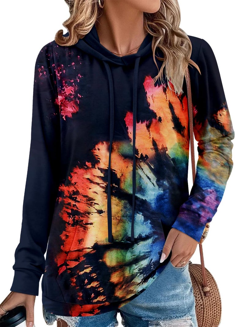 onlypuff Hoodies for Women Tie Dye Trendy Sweatshirts Cute Teen Girls Hoodies Long Sleeve Tops Blouse Ladies Fashion Fall Top S - Image 2