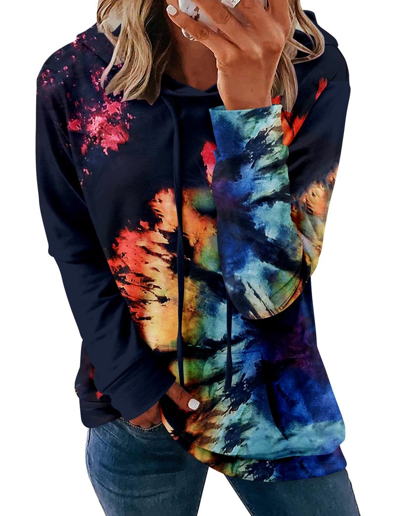 onlypuff Hoodies for Women Tie Dye Trendy Sweatshirts Cute Teen Girls Hoodies Long Sleeve Tops Blouse Ladies Fashion Fall Top S - Image 1