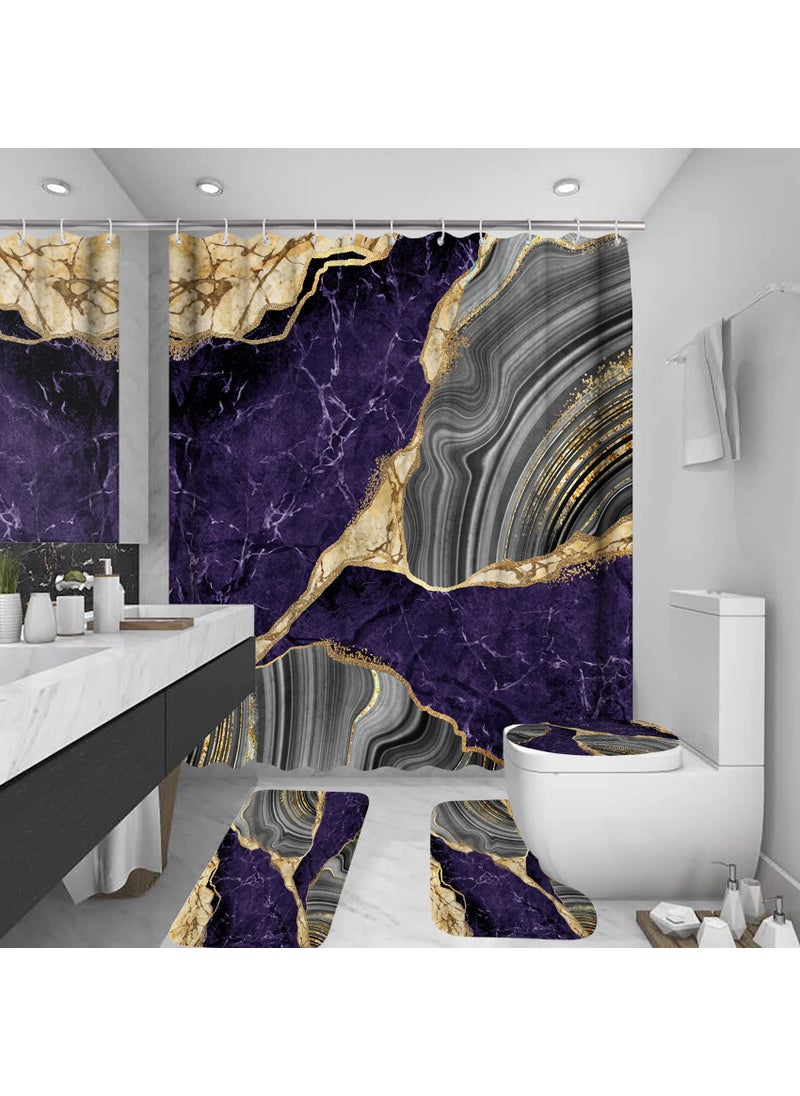 beifivcl beifivcl 4Pcs Marble Shower Curtain Sets Bathroom Decor Sets Luxury Shower Curtain with 12 Hooks Bath Mat Toilet Lid Rug and NonSlip U Shape Mat Accessories Marble Print 72 x 72 Inch Purple 