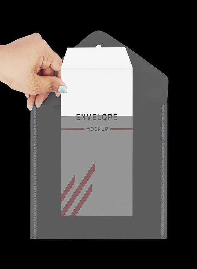 Shining Zon Envelope Design File Folder Clear Holder Storage Case for Paper Document Bag PassBook, Cheque Book Snap Button Folder Clear Plastic Container for A5 Papers Stationery - Pack of 10 - Image 3