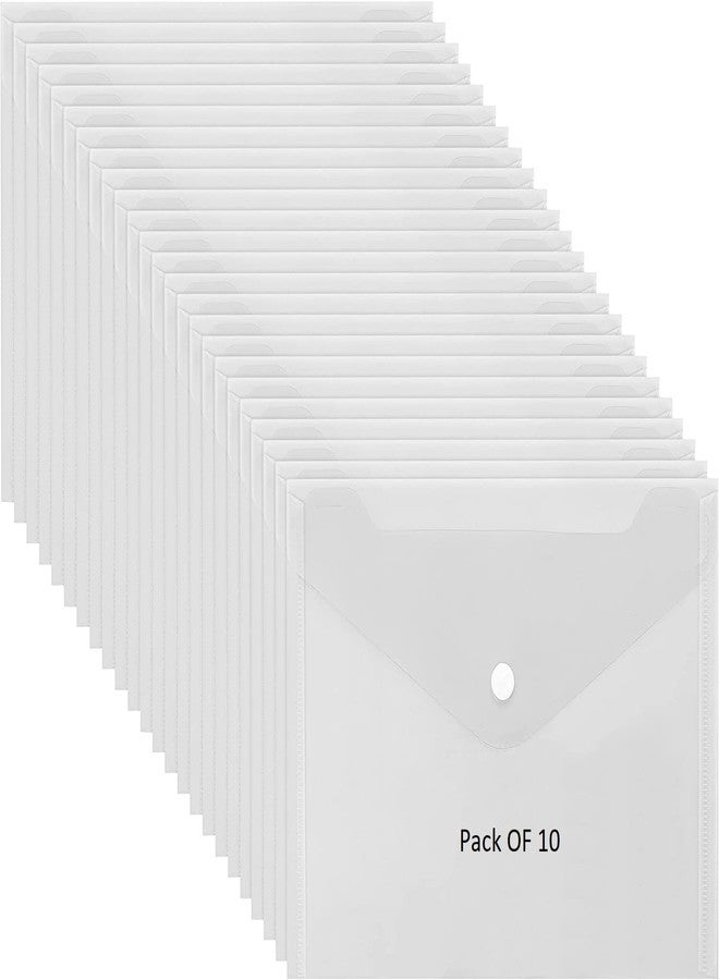 Shining Zon Envelope Design File Folder Clear Holder Storage Case for Paper Document Bag PassBook, Cheque Book Snap Button Folder Clear Plastic Container for A5 Papers Stationery - Pack of 10 - Image 1