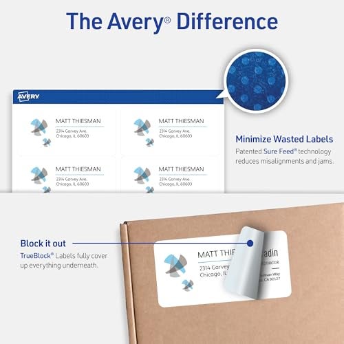 Avery Printable Shipping Labels with Sure Feed, 2" x 4" Customizable Stickers, White, 2,500 Blank Mailing Labels, Great for Mailing, Shipping, and More (5963) - Image 2