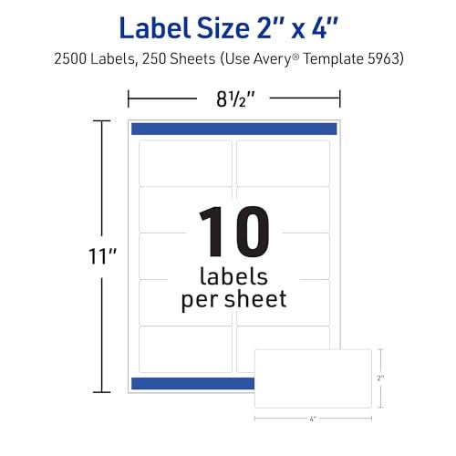 Avery Printable Shipping Labels with Sure Feed, 2" x 4" Customizable Stickers, White, 2,500 Blank Mailing Labels, Great for Mailing, Shipping, and More (5963) - Image 5