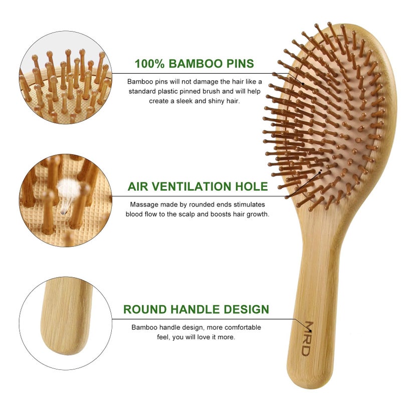 MRD Hair Brush Set, Natural Bamboo Comb Paddle Detangling Hairbrush, Wide-tooth and tail comb No Bristle, suit for Women Men and Kids Thick/Thin/Curly/Dry Hair Gift kit - Image 4