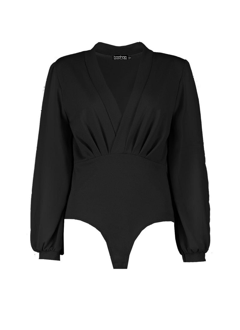 boohoo - Wrap Chiffon Sleeve Bodysuit - Image 1