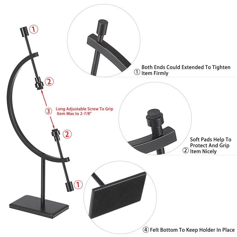 JUXYES Black Metal Sphere Holder Caliper Stand, Hold Max to 2-7/8, Black Caliper Style Display Stand for Mineral, Ornament, Gem, Shell, Coin, etc - Image 3