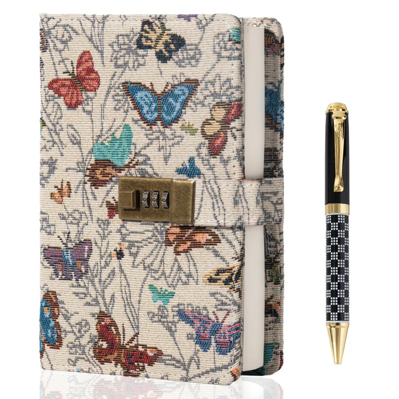 TIEFOSSI Embroidered Diary with Lock, Lined Lock journal for Women Men, Aesthetic Journal with Pen, Hardcover Journal for Journaling Writing Planning, 100 GSM Thick Paper, 224 Numbered Pages - Image 1