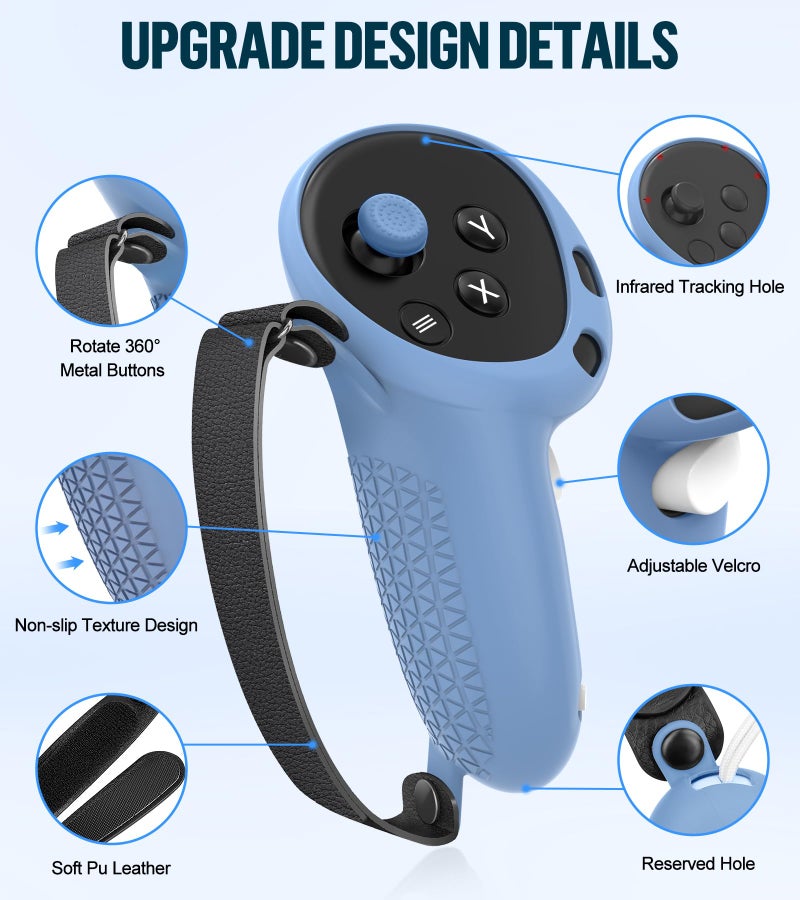 YRXVW Silicone Cover Set Compatible with Meta Oculus/Quest 3, VR Accessories Protective Cover Includes Controller Grips, Front Shell Headset Cover and Face Cover, Not Fit Quest 3S(Haze Blue) - Image 3