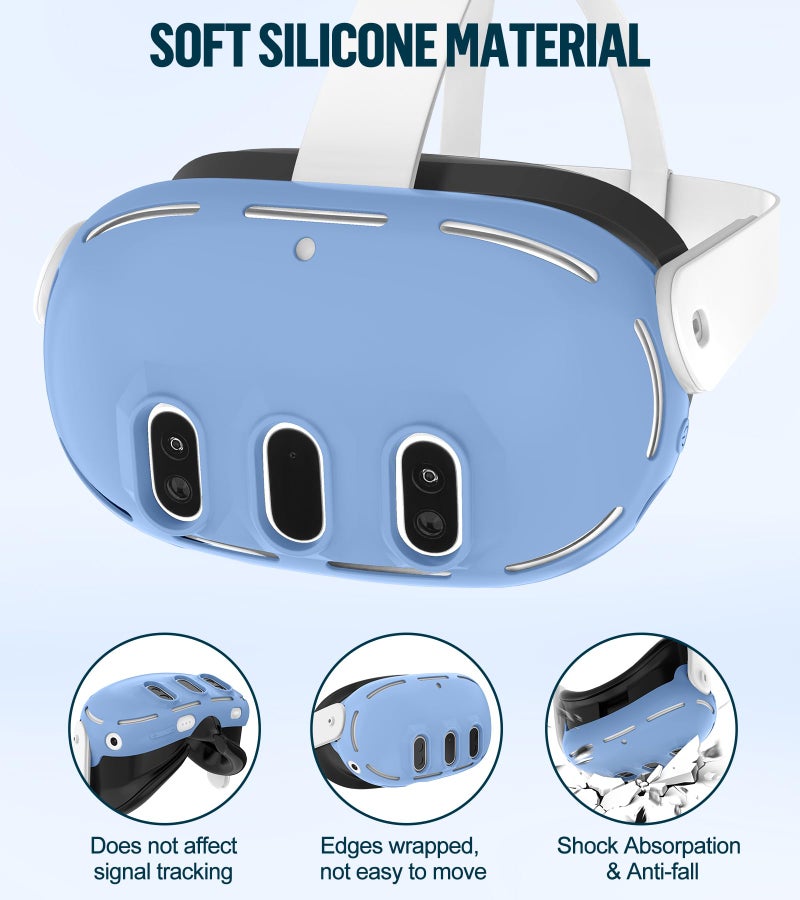 YRXVW Silicone Cover Set Compatible with Meta Oculus/Quest 3, VR Accessories Protective Cover Includes Controller Grips, Front Shell Headset Cover and Face Cover, Not Fit Quest 3S(Haze Blue) - Image 2