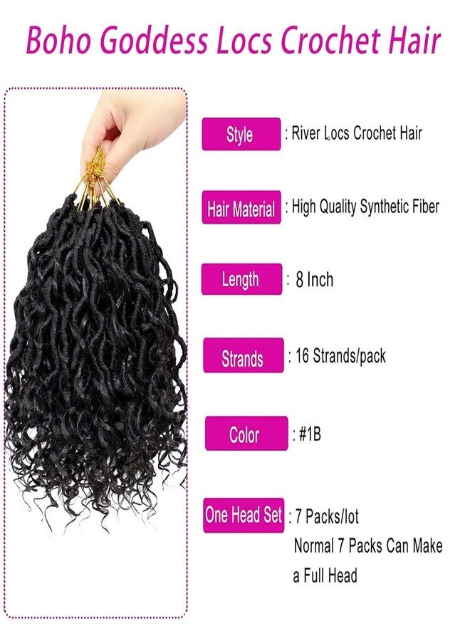 دورساني شعر كروشيه أسود من نوع "غوديس فو لوكس" بطول 8 بوصات للنساء، 7 عبوات، بنمط بوهو، شعر ريفر لوكس للنساء والأطفال، شعر ملفوف مسبقًا بأطراف مجعدة - Image 2