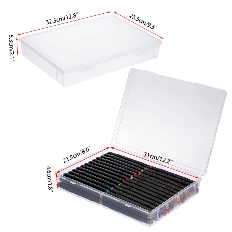 BTSKY Clear Plastic Storage Box with Flap Lid, Multipurpose Craft Organizers and Storage Box Art Supply Storage Organizer Plastic Sewing Box for Pencils Markers Notebooks A4 Files, 2 Pack Large - Image 4