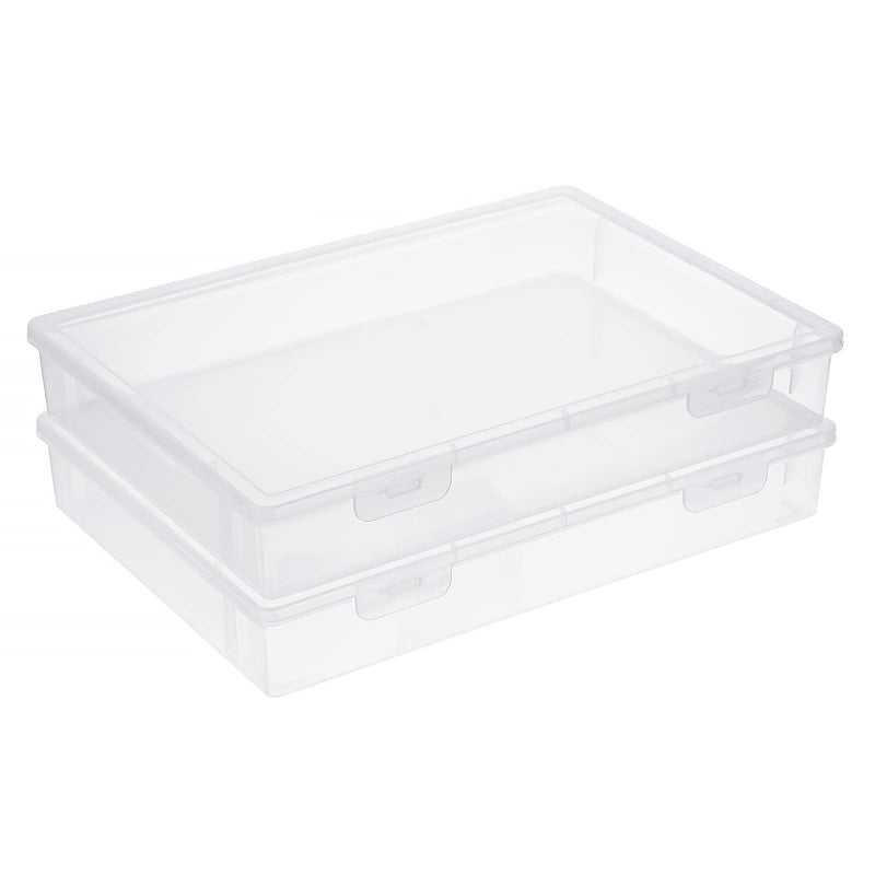 BTSKY Clear Plastic Storage Box with Flap Lid, Multipurpose Craft Organizers and Storage Box Art Supply Storage Organizer Plastic Sewing Box for Pencils Markers Notebooks A4 Files, 2 Pack Large - Image 1