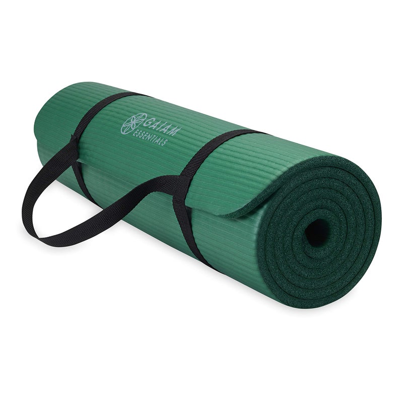 Gaiam Essentials Thick Yoga Mat - Fitness and Exercise Mat with Easy-Cinch Carrier Strap Included - Soft Cushioning and Textured Grip - Multiple Colors Options (Green, 72"L X 24"W X 2/5 Inch Thick) - Image 1