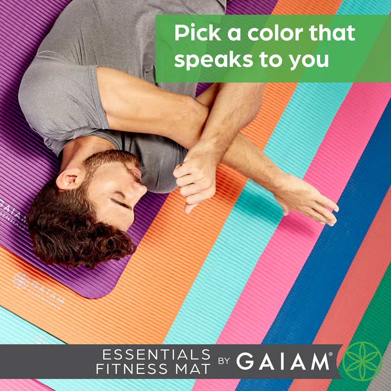 Gaiam Essentials Thick Yoga Mat - Fitness and Exercise Mat with Easy-Cinch Carrier Strap Included - Soft Cushioning and Textured Grip - Multiple Colors Options (Green, 72"L X 24"W X 2/5 Inch Thick) - Image 2