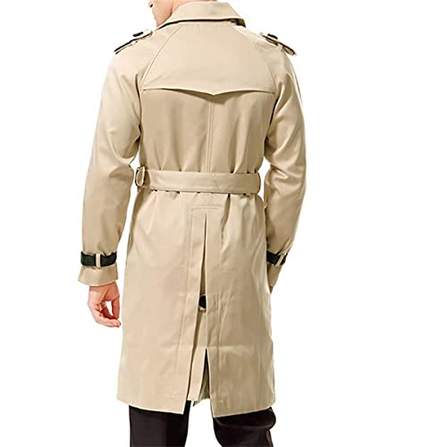 AOWOFS Men's Double Breasted Trench Coat Stylish Slim Fit Mid Long Belted Windbreaker - Image 2