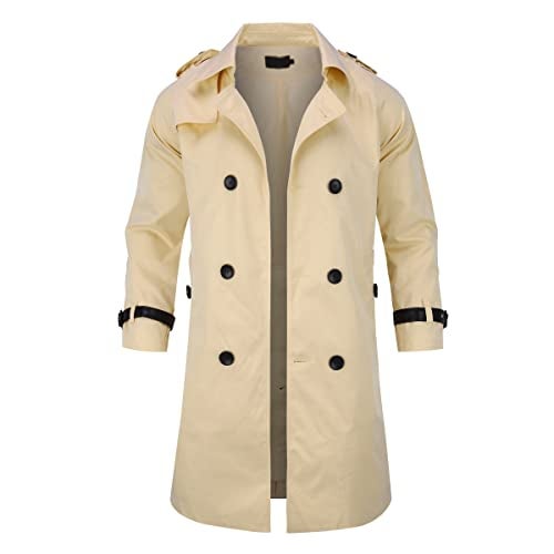AOWOFS Men's Double Breasted Trench Coat Stylish Slim Fit Mid Long Belted Windbreaker - Image 5