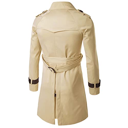 AOWOFS Men's Double Breasted Trench Coat Stylish Slim Fit Mid Long Belted Windbreaker - Image 4