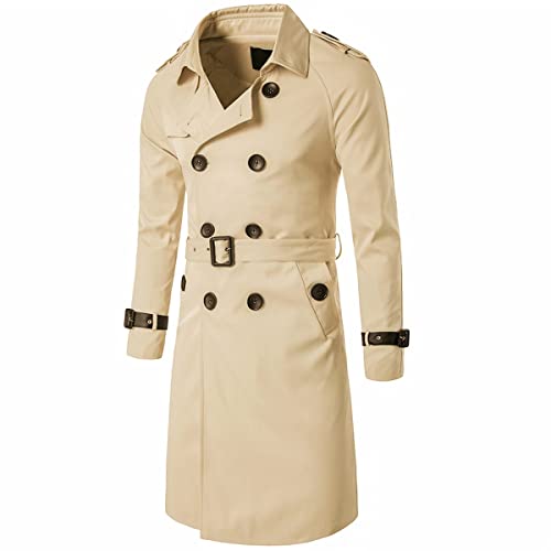 AOWOFS Men's Double Breasted Trench Coat Stylish Slim Fit Mid Long Belted Windbreaker - Image 3