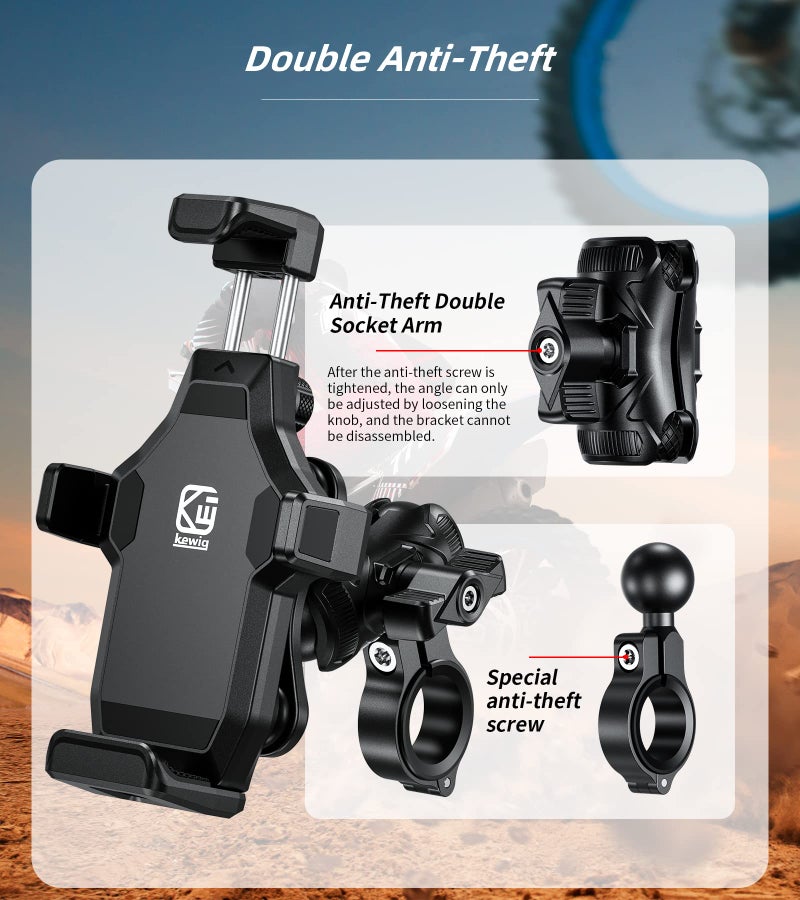 Kewig Motorcycle Phone Mount- [Vibration Dampener] [High-Speed Secure Lock] Motorcycle Cell Phone Holder, Bike Phone Handlebar Mount for iPhone 16/15/14 Pro Max, 4.7-7.2" Smartphone - Image 4