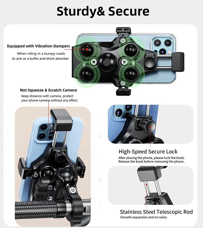 Kewig Motorcycle Phone Mount- [Vibration Dampener] [High-Speed Secure Lock] Motorcycle Cell Phone Holder, Bike Phone Handlebar Mount for iPhone 16/15/14 Pro Max, 4.7-7.2" Smartphone - Image 3