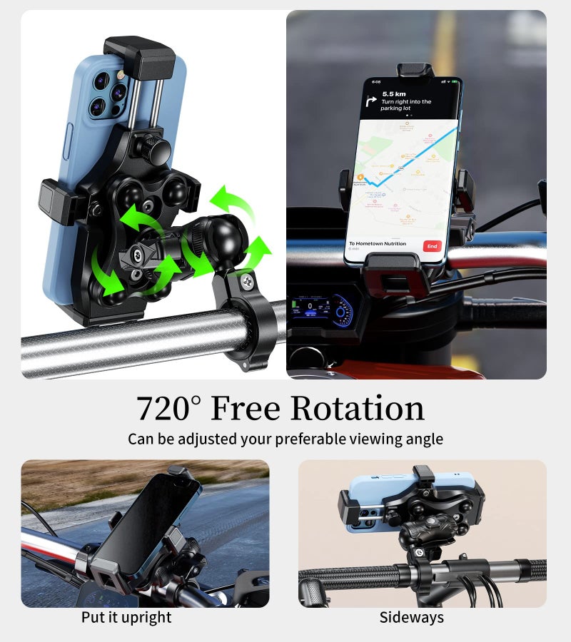 Kewig Motorcycle Phone Mount- [Vibration Dampener] [High-Speed Secure Lock] Motorcycle Cell Phone Holder, Bike Phone Handlebar Mount for iPhone 16/15/14 Pro Max, 4.7-7.2" Smartphone - Image 5