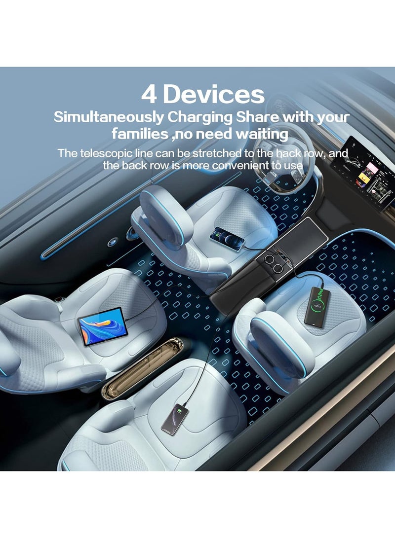 Car USB Charger Multi Port for 2021 2022 2023 Tesla Model 3/Y,Multifunctional Accessories with Logo and Retractable Cable,Tesla hub 100% Fit Center Console Adapter,Gifts Owners, black (T10)  - Image 5
