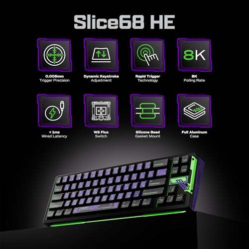 OOCTPK Chilkey Slice68 HE Gaming Keyboard: Hall Effect Aluminum Keyboard with Flux Switch, Rapid Trigger, 8K Polling, Per-Key RGB Gaming Magnetic Switch Key Board for Gaming (Purple) - Image 2
