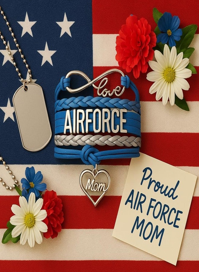 إنفينيتي كوليكشن سوار "أم القوات الجوية" - مجوهرات بتصميم رمز الحب اللانهائي باللونين الأزرق والفضي، هدية مثالية للأمهات العسكريات الفخورات - هدية مناسبة للانتشار أو التخرج أو التدريب الأساسي لأم القوات الجوية - Image 2