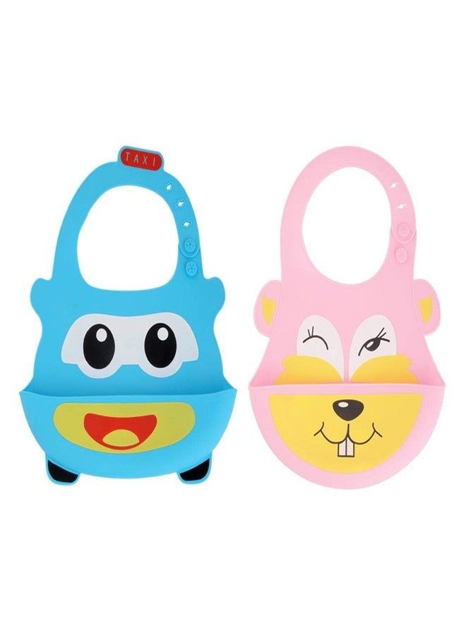 Yellow Bee Silicone Easy Clean Bib with Crumb Collector, Blue and Pink - Pack of Two - Image 1