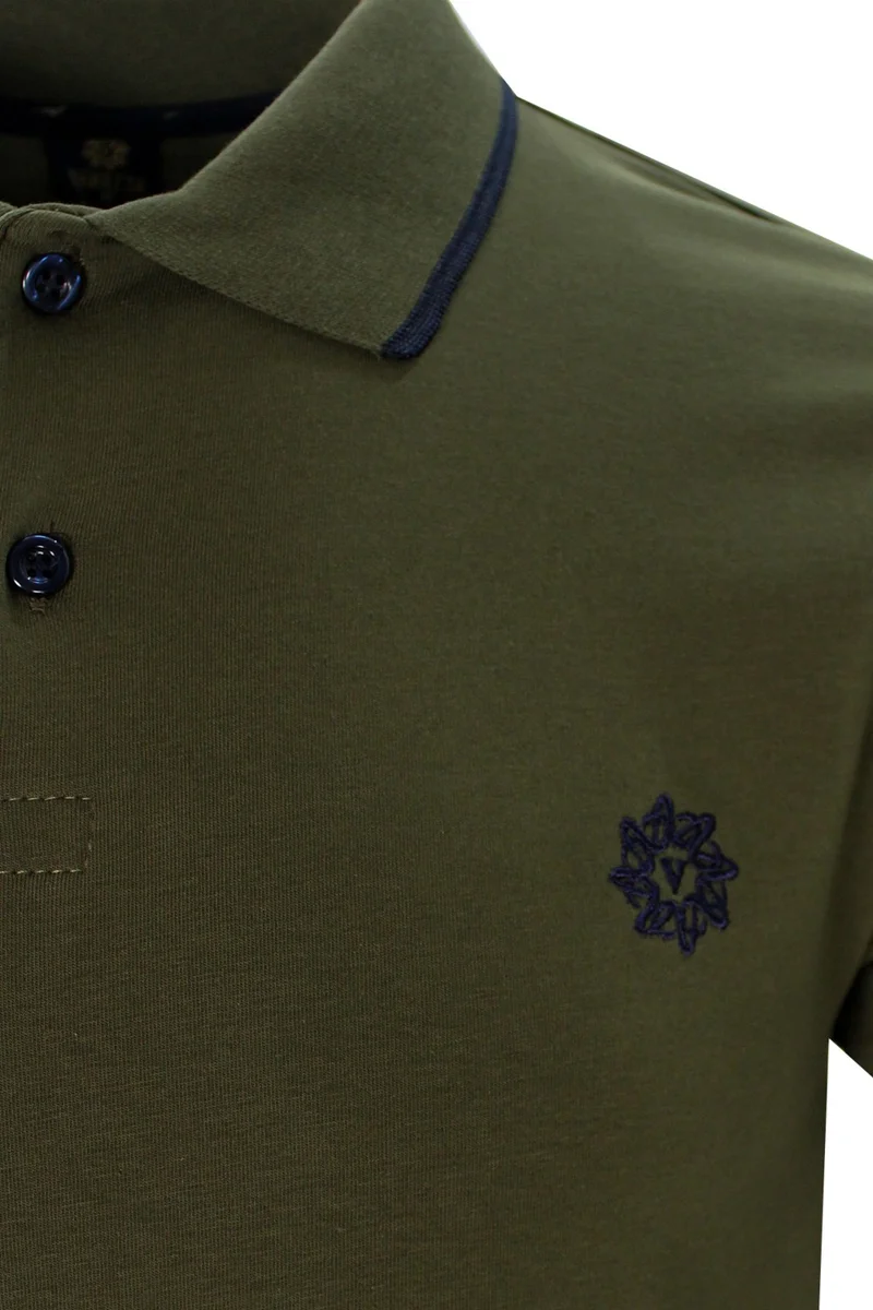 فاريتا Men's Olive Green Polo Neck Piping Summer Cotton Short Sleeve T Shirt