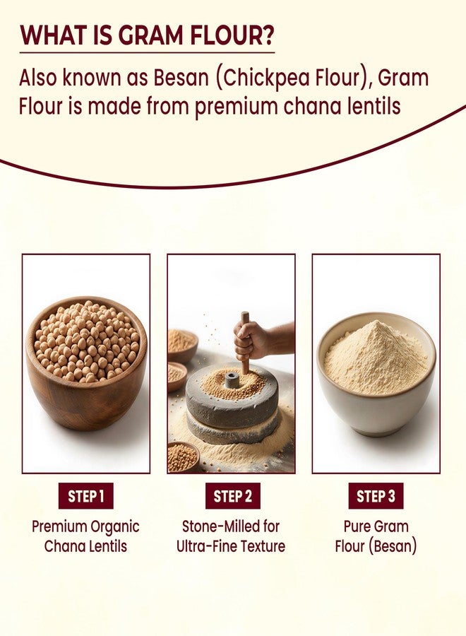 Darsa Organics Gram Flour - 2 lb Besan, Premium Grade USDA Organic Certified Chickpea Flour for Baking, Cooking & Skin Care, Chemical Free, Non-GMO, Vegan, Kosher, Ideal for Gluten Free Diets & Face Masks - Image 3