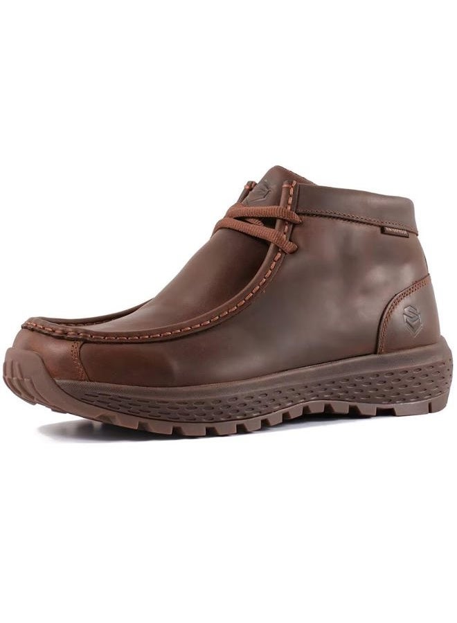 SUREWAY Men's Waterproof Chukka Boots,Fashion and Comfort Driving Shoes, Leather Moc Toe Outdoor Work Boots - Lace up, Waterproof Cz Brown, 8 - Image 1