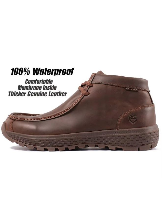 SUREWAY Men's Waterproof Chukka Boots,Fashion and Comfort Driving Shoes, Leather Moc Toe Outdoor Work Boots - Lace up, Waterproof Cz Brown, 8 - Image 2