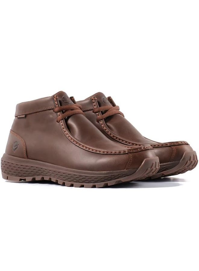 SUREWAY Men's Waterproof Chukka Boots,Fashion and Comfort Driving Shoes, Leather Moc Toe Outdoor Work Boots - Lace up, Waterproof Cz Brown, 8 - Image 3