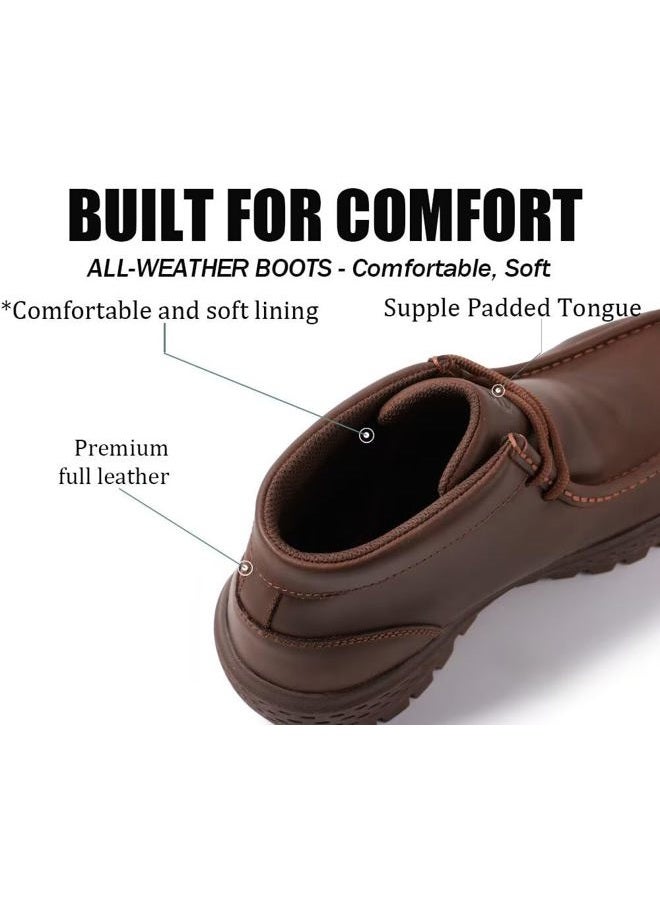 SUREWAY Men's Waterproof Chukka Boots,Fashion and Comfort Driving Shoes, Leather Moc Toe Outdoor Work Boots - Lace up, Waterproof Cz Brown, 8 - Image 4