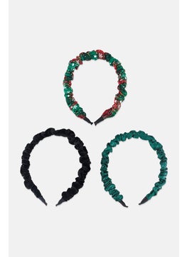 Happy Holidays Kids Girl 3 Pieces Head Band, Green  - Image 1