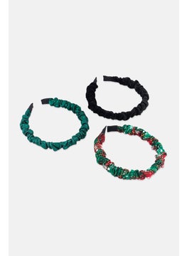 Happy Holidays Kids Girl 3 Pieces Head Band, Green  - Image 2