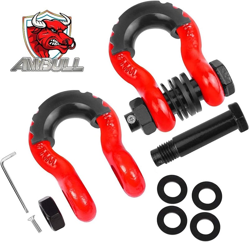 AMBULL Shackles 3/4" D Ring Shackle (2 Pack) 45,000lb Break Strength with 7/8" Pin, Anti Theft Security Screws, Isolator & Washer Kits for Use with Tow Strap Winch Truck Vehicle Recovery, Red - Image 2
