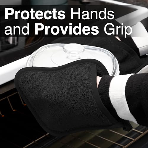 RITZ Terry Pocket Mitt & Hot Pad: Unparalleled Heat Resistant, Durable 100% Cotton – Ergonomically Designed for Optimal Grip – Easy-Care Machine Washable – 4-Pack, Black - Image 5