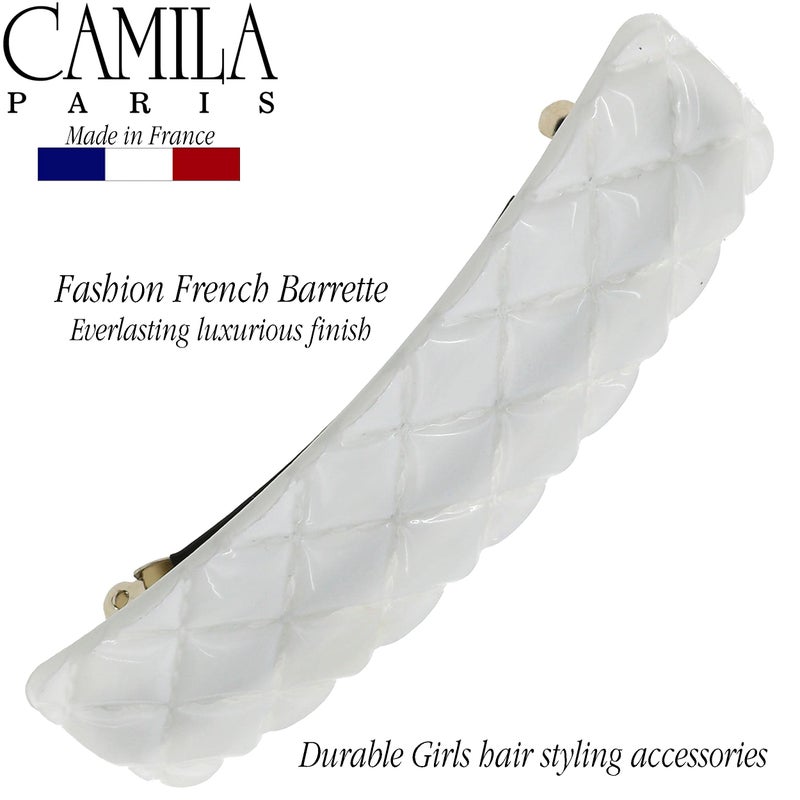 Camila Paris CP3248 French Hair Barrette Clip for Girls, White Shell, Rubberized Metal Closure Strong Hold Grip Hair Clips for Women, No Slip Durable Styling Girls Hair Accessories, Made in France - Image 2