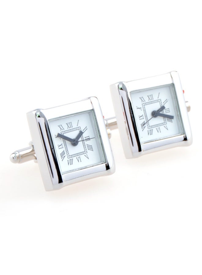 Shougu High End Movement Silver Precision Watch Men's Cufflinks 