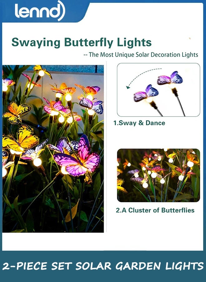 LENND Solar Garden Lights - Swaying Butterfly Light, Swaying in The Wind, Solar Outdoor Lights, Yard Patio Pathway Decoration, High Flexibility Iron Wire & Realistic Butterflies (2 Pack) - Image 2