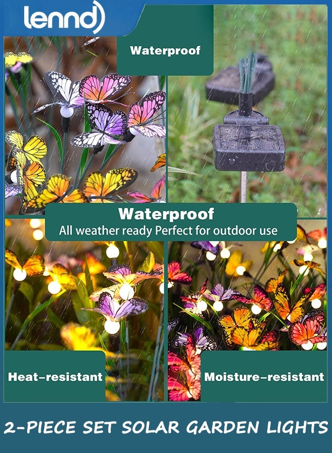 لينند مصابيح حدائق تعمل بالطاقة الشمسية - ضوء فراشة متأرجح، يتأرجح في الريح، مصابيح خارجية تعمل بالطاقة الشمسية، ديكور ممر الفناء، سلك حديدي عالي المرونة وفراشات واقعية (عبوة من قطعتين) - Image 4