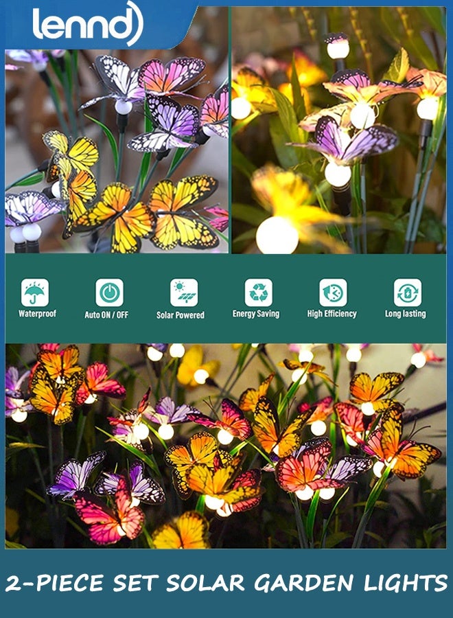 لينند مصابيح حدائق تعمل بالطاقة الشمسية - ضوء فراشة متأرجح، يتأرجح في الريح، مصابيح خارجية تعمل بالطاقة الشمسية، ديكور ممر الفناء، سلك حديدي عالي المرونة وفراشات واقعية (عبوة من قطعتين) - Image 3