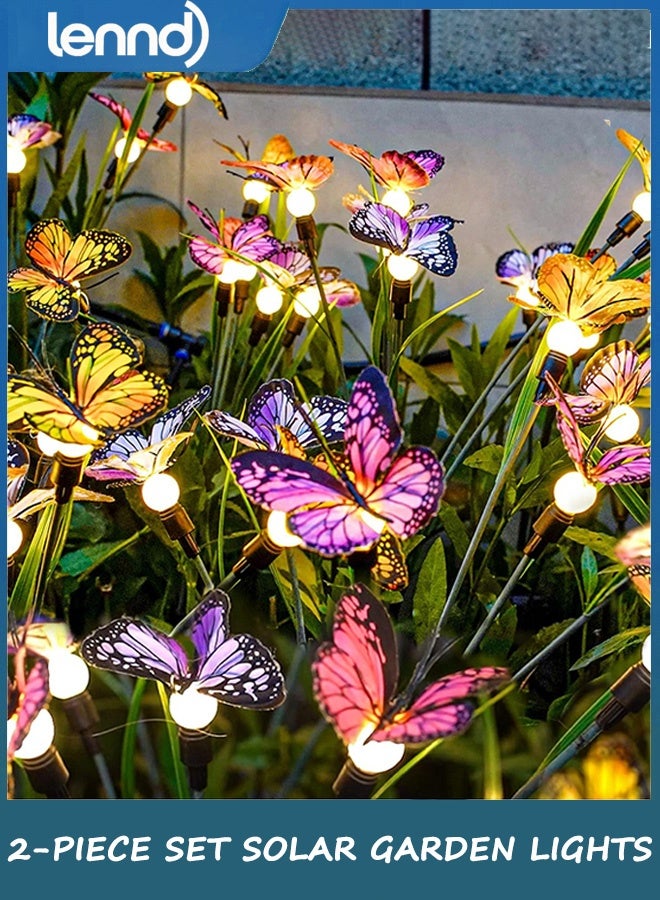 لينند مصابيح حدائق تعمل بالطاقة الشمسية - ضوء فراشة متأرجح، يتأرجح في الريح، مصابيح خارجية تعمل بالطاقة الشمسية، ديكور ممر الفناء، سلك حديدي عالي المرونة وفراشات واقعية (عبوة من قطعتين) - Image 1